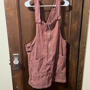 Women’s Dusty Rose Corduroy Pinafore Dress with Front Zip